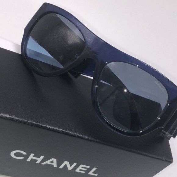 Authentic channel sunglasses navy with leather bow - Picture 2 of 4